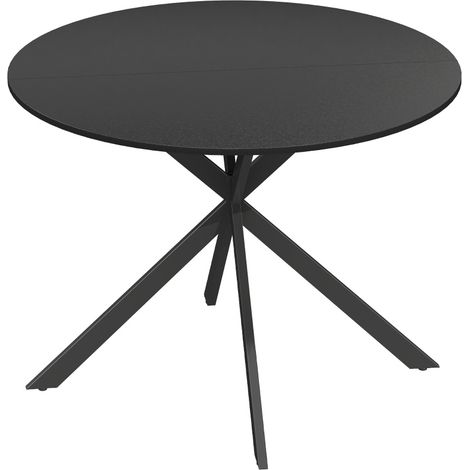 Table à manger ronde 4 places en bois, style industriel avec pieds en acier noirs en X, plateau noir, idéale pour salle à manger, cuisine et bureau  CHICFURN (1/5)