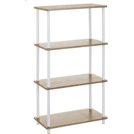 Etagère de rangement de cuisine coloris blanc-chêne - Longueur 60 x Profondeur 30 x Hauteur 110 cm (1/3)