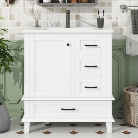 Meuble vasque mural 76x46x83,5 cm avec vasque intégrée, blanc pour appartement et hôtel (1/5)