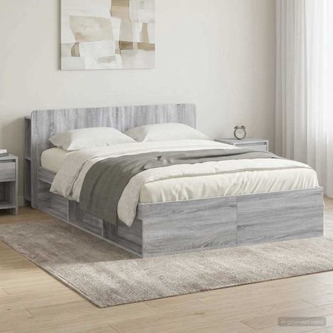 vidaXL Bed Frame with Storage Grey Sonoma 140 x 190 cm Engineered Wood (1/5)