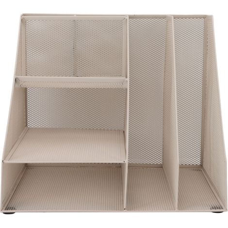 Organisateur de fichiers de bureau, 2 sections, 3 plateaux, porte-stylos, support de rangement Vertical en maille métallique blanche pour bureau (1/5)