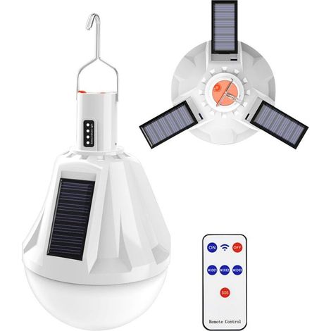 Lanterne Solaire - Ampoule LED solaire rechargeable par USB et étanche pour Maisons, Garage, Remise à Outils, Tente, GrangeTélécommande incluse (1/5)