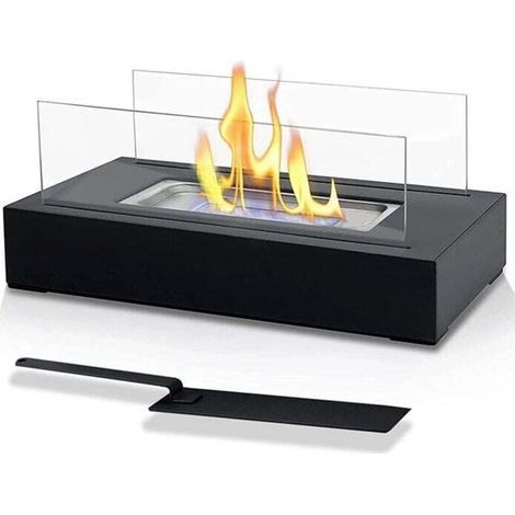 Bioethanol-Kamin. Tischkamin – tragbar. rechteckig. schwarz. Edelstahl. 2 Glasscheiben. für den Innen- und Außenbereich – Bioethanolofen. freistehend. mobil (1/4)