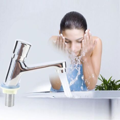 Cold Water Push Tap Only, 4 to 6 Seconds Time Delay Faucet, Automatic Closing Chromed Brass G1/2, for Hand Washing Machine & Bathroom (1/5)