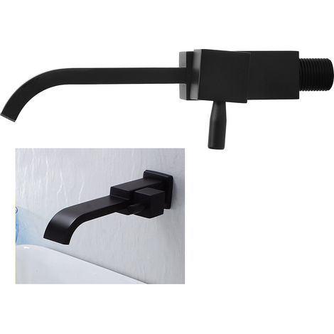 Wandmontierter Waschbeckenhahn, nur Kaltwasser, schwarze Ausführung, G1/2-Anschluss, ideal für Waschbecken und Wasseranschluss. (1/5)