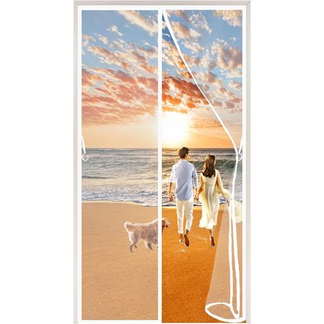 Moustiquaire Magnétique pour Portes,Moustiquaire Porte Magnétique-Rideau Anti-moustique Antimoustique sans Perçage Installation Facile Sans Outils Salon de Terrasse 140 x 220 cm - Blanc (1/5)