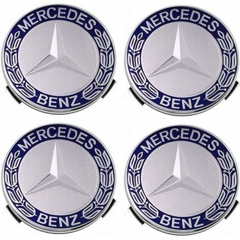 Lot de 4 cache-moyeux compatibles avec Mercedes Benz 75 mm - Bleu