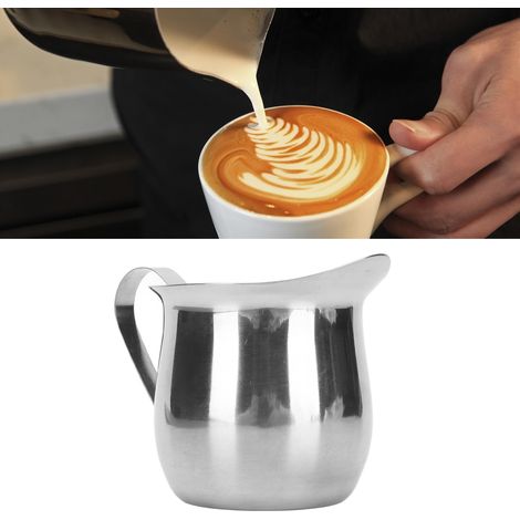 Jarra ergonómica de acero inoxidable de 237 ml (8 onzas) para leche – jarra para espumar café y leche. (1/5)