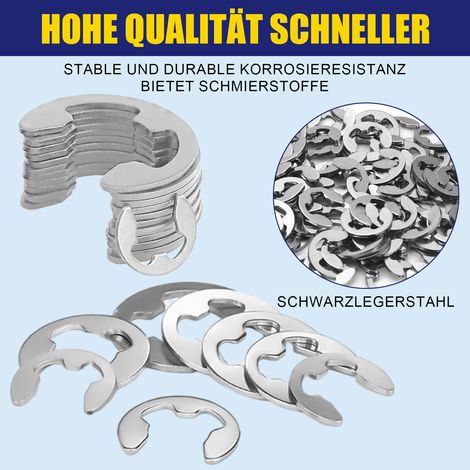 E-Clips - 120 Pièces En Acier Inoxydable 304 - 10 Tailles Différentes M1 5 À M10 - Pour Applications Mécaniques Sur Arbres Et Alésages (1/5)