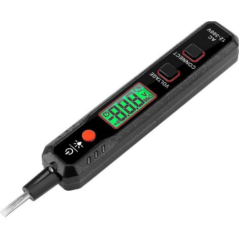 Testeur de tension par tournevis, stylo testeur de tension CA 12-300 V, détecteur de tension, test de phase/neutre, avec écran, lampe torche et alarme sonore. (1/4)