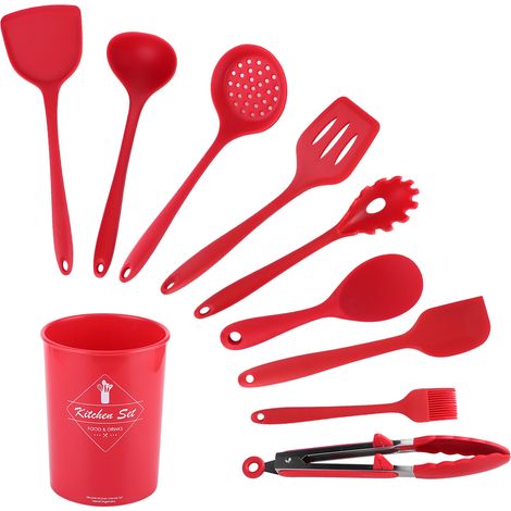 Ensemble de 10 Spatules en Silicone Rouge Antiadhésif - Ustensiles de Cuisine (1/5)