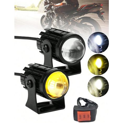 2 LED-Motorradscheinwerfer mit 1 Schalter, Mini-Aluminium-Scheinwerfer, Zweifarbige Außenbeleuchtung für Motorräder und Elektrofahrzeuge (1/5)
