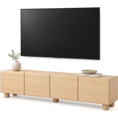 Mobile Porta tv Kaleriha, un Ripiano, 4 Ante, Angoli Arrotondati, 200x38x47h cm Marrone Rovere
