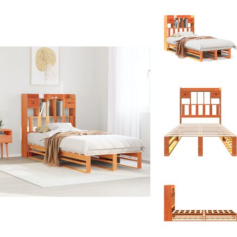 Lit bibliothèque sans matelas cire marron 75x190 cm pin massif - Lit Bibliothèque - Lits Bibliothèque - Lit - Lit Simple (1/5)