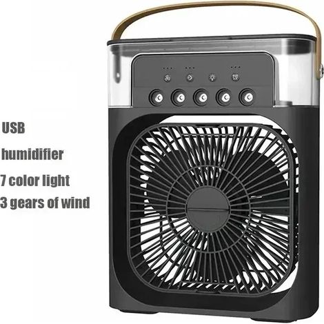 Humidificateur portable 3 en 1, ventilateur, mini climatiseur USB, mini ventilateur, veilleuse LED, brumisateur d'eau, rafraîchisseur d'air amusant pour la maison (FMY)-AquaForge
