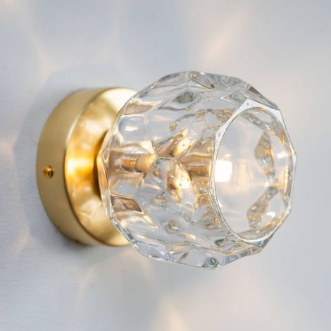Wandleuchte oder kleine Deckenleuchte aus goldenem Metall und Klarglas - Vilamo