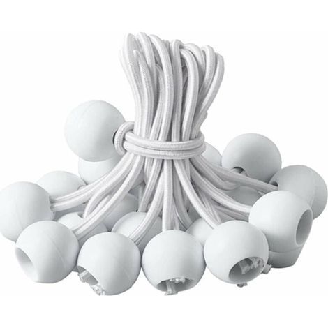 Tendeur Bache, Tendeur BouleTendeur Élastique pour Pavillon,Bâche,Camping,Tente,Rideaux Harnais d’Extension(20 Pièces Blanche-20cm ) (1/5)
