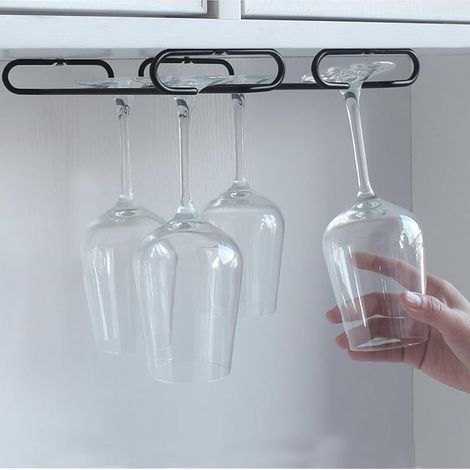 2 Pièces Support à Verre à Vin, Verre Suspendu Porte Verres, Support pour Verre à Vin en Métal, Convient pour La Maison, Le Bar, La Cuisine, Le Restaurant(Noir) (1/5)