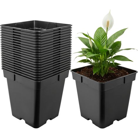 Garronda Pflanztopf Kunststoff 18 x 18 x 18 cm (4L) 20er Set eckig mit Drainagelöchern Blumentopf robust Pflanzentopf für Garten Gewächshaus Balkon Anzucht Innen Außenbereich Schwarz GD-0199