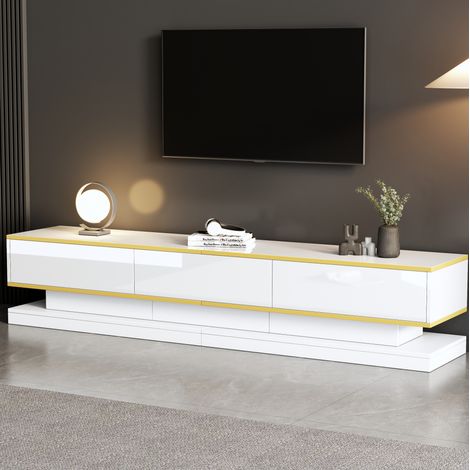 Mobile TV 200x40x40 cm in pannelli di legno bianco caldo con vani contenitore FloraGrace (1/5)