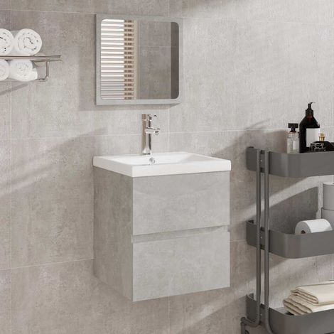 Meuble sous lavabo - Armoire de lavabo Style Contemporain et bassin et miroir Gris béton BV935802 - BonneVie (1/5)