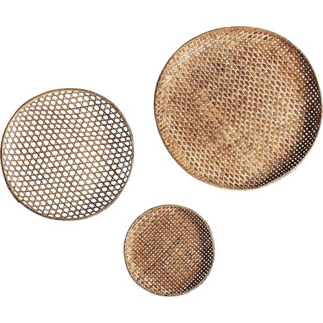 Set de 3 panneaux décoratifs bambou marron vieilli style boho sculptural - Marron vieilli naturel (1/5)