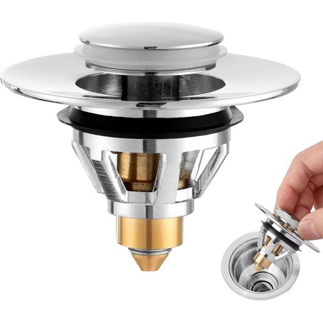 Bouchon de lavabo de salle de bain, bouchon de lavabo escamotable en acier inoxydable, crépine universelle pour lavabo de cuisine et salle de bain, 34-39 mm (1/3)