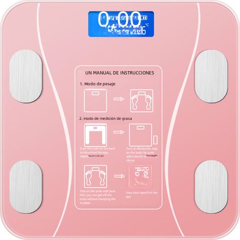 Balance connectée MDUG, rechargeable par USB, en verre épais (rose) (1/4)