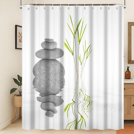 Spa Jardin Rideau de Douche Pierre Rideau de Douche Spa Rideau de Douche Méditation Paix Rideau de Douche Spa Japonais Pierres Herbe Eau Tissu imperméable et Lavable en Machine 120x180cm (1/5)