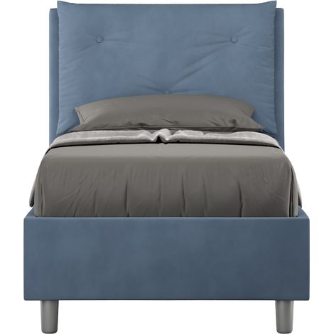 Letto singolo contenitore imbottito 90x210 microfibra blu Appia (1/4)