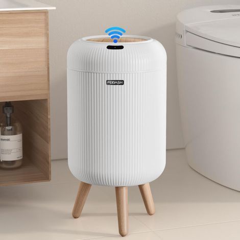 [JAMAIS UTILISÉ] Poubelle de salle de bain automatique sans contact, 10 L, avec détecteur de mouvement et couvercle, pour cuisine, bureau, toilettes, chambre (Blanc) (1/4)