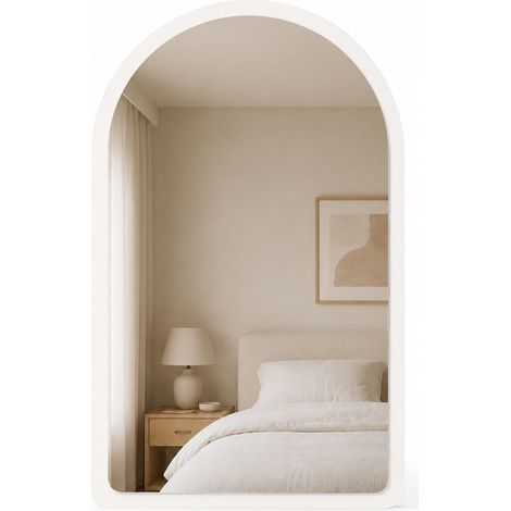 Specchio ad Arco Struttura in Legno Bianco Decorazione Design Moderno 46x60cm (1/5)