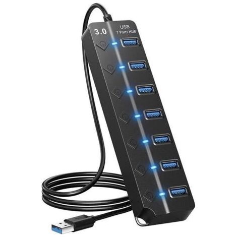RéPartiteur de Hub USB 7 Ports Adaptateur USB 30 Multi-Hub Adaptateur Secteur USB à Plusieurs Ports avec Interrupteurs et Voyants (1/4)