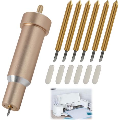 Lame De Découpe Fine avec Boîtier Compatible avec Cricut Maker/Maker 3/Explore Air/Explore Air 2/Explore One/Explore 3, Set 6 Lames avec Boîtier Doré