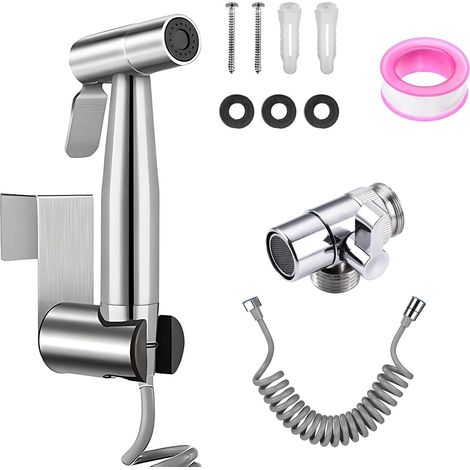 Stainless Steel Hand Held Bidet Shower Tap Dispenser with 3M Hose and Holder, Toilet Sprayer with Dual Mode (Jet/Fluid) G1/2" Valve and One G3/8" Valve (1/5)