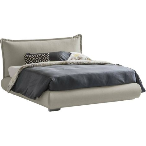 Dmora - Cama matrimonial Dfecci, Cama contenedor con tapizado de tela y cabecero, 100% Made in Italy, Apertura frontal, adecuado para colchón 160x190 cm, Beige