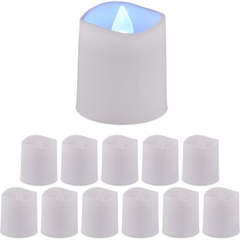 Relaxdays LED Teelichter 12er Set, LED Kerzen kaltweißes Licht, HxD: 4,5x4 cm, elektrisch, flammenlose Teelichter, weiß