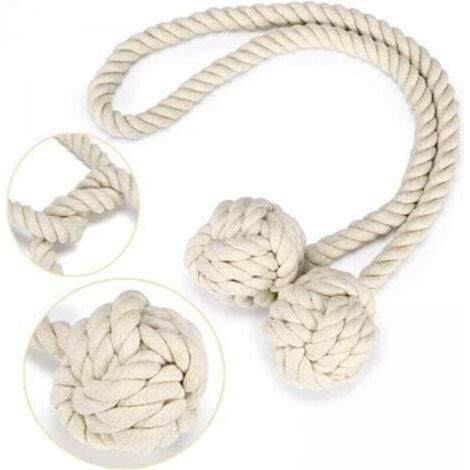 Attache de rideau naturelle en coton bio avec 2 boules beige – Lot de 1 pour décoration intérieure épurée et écologique (1/5)