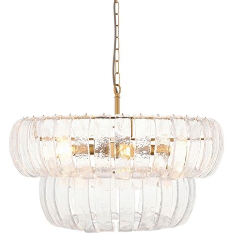 Endon Montrose Suspension en laiton vieilli brossé et verre texturé transparent fait main, 6 ampoules E14
