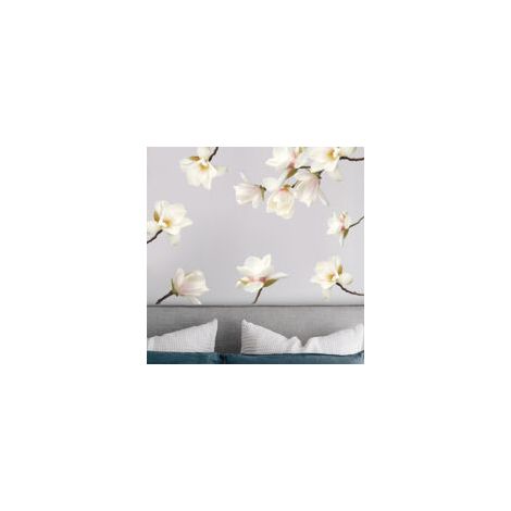 Stickers Muraux Magnolia Autocollant Mural Fleurs Blanches Deco Stickers Salle de Bain Chambre Enfants Bébé Décoration-Crezuo