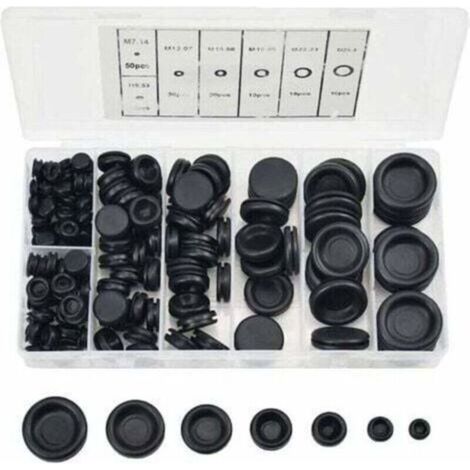 170 Pcs Bouchons en Caoutchouc, 7 Tailles Passe Fils Caoutchouc Bouchon de Trou Avec Boîtier D'organisateur Kit de Joint de Bague de Fil électrique pour Voiture Tuyau D'eau Pompe