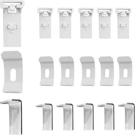 Juego de 18 soportes blancos para cortinas plisadas, herrajes de montaje laterales plegables de metal y plástico, clips de instalación para ventanas. (1/5)