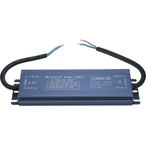 Bloc alimentation étanche IP67 120W AC110-240V vers DC24V, pour ruban LED extérieur, panneau lumineux (1/5)