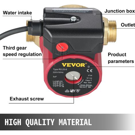 Pompe de Circulation d'Eau Silencieux Pompe à Eau Domestique avec Débit Maximal 50 L/min Hauteur 6 m Boîtier de Pompe en Fonte Tête de Pompe en Laiton pour Faciliter la Circulation d'Eau (1/5)