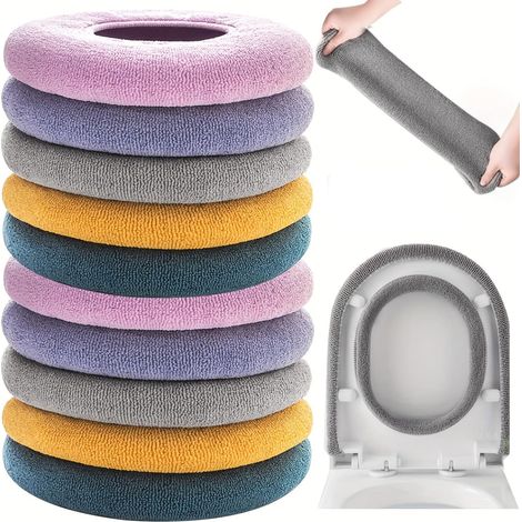 Housse de siège de toilette - Lot de 10 - Tissu extensible - Lavable et chaud - Salle de bain - 5 couleurs (1/5)