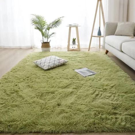 Tappeto verde erba per camera da letto/soggiorno, 160 x 200 cm, in pelle scamosciata, morbido tappeto da comodino. (1/4)