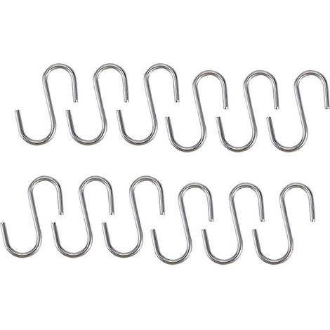 Lot de 10 crochets en forme de S, robustes et zingués, pour suspendre cuillères, casseroles, poêles et ustensiles de cuisine à une porte ou un portant à vêtements.-10 pcs-Silver (1/3)