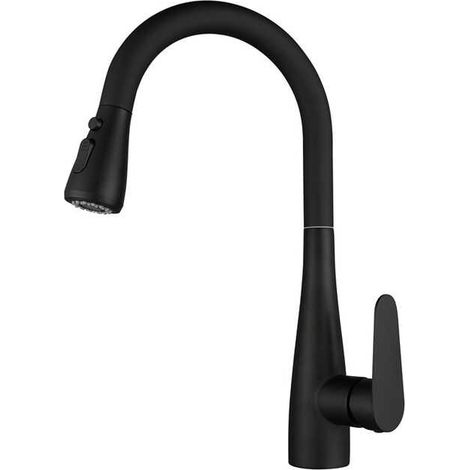 Robinet de Cuisine Blanc avec Douchette, Mitigeur Evier Cuisine 3 Jets d'eau, Robinet Rotatif 360° pour Evier Double, Noir (1/5)