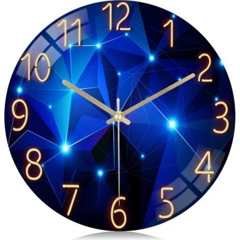 30cm Glass Starry Sky Wall Clock, Silent Modern Creative Blue Wall Clock, Non-Ticking Decor for Living Room Bedroom Office (1/5)