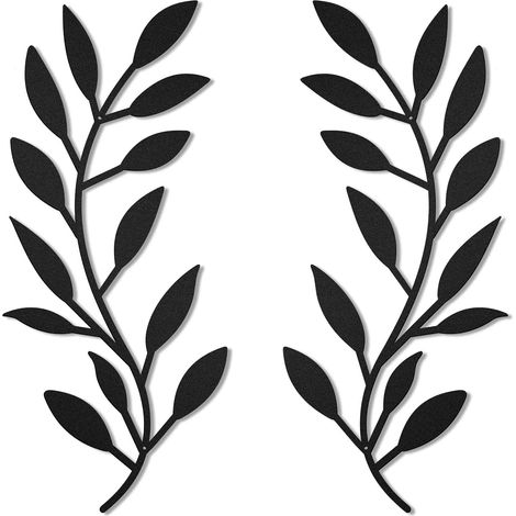 Decoración de pared de metal con forma de hoja de árbol, 2 piezas, adorno de pared con forma de rama de olivo y hojas, escultura de pared colgante. (1/5)